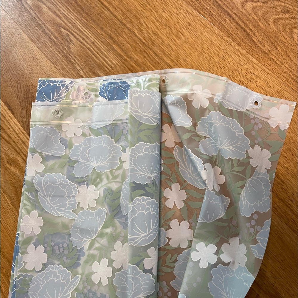 Floral Patterned vinyl shower curtain in blue, green, white, pink. NWOT! - Picture 3 of 4